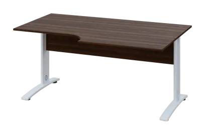 CRK 28 - 184 stůl kancelářský, rohový, pravý, kovová podnož bílá, deska 25 mm, široký 1800 mm, ořech